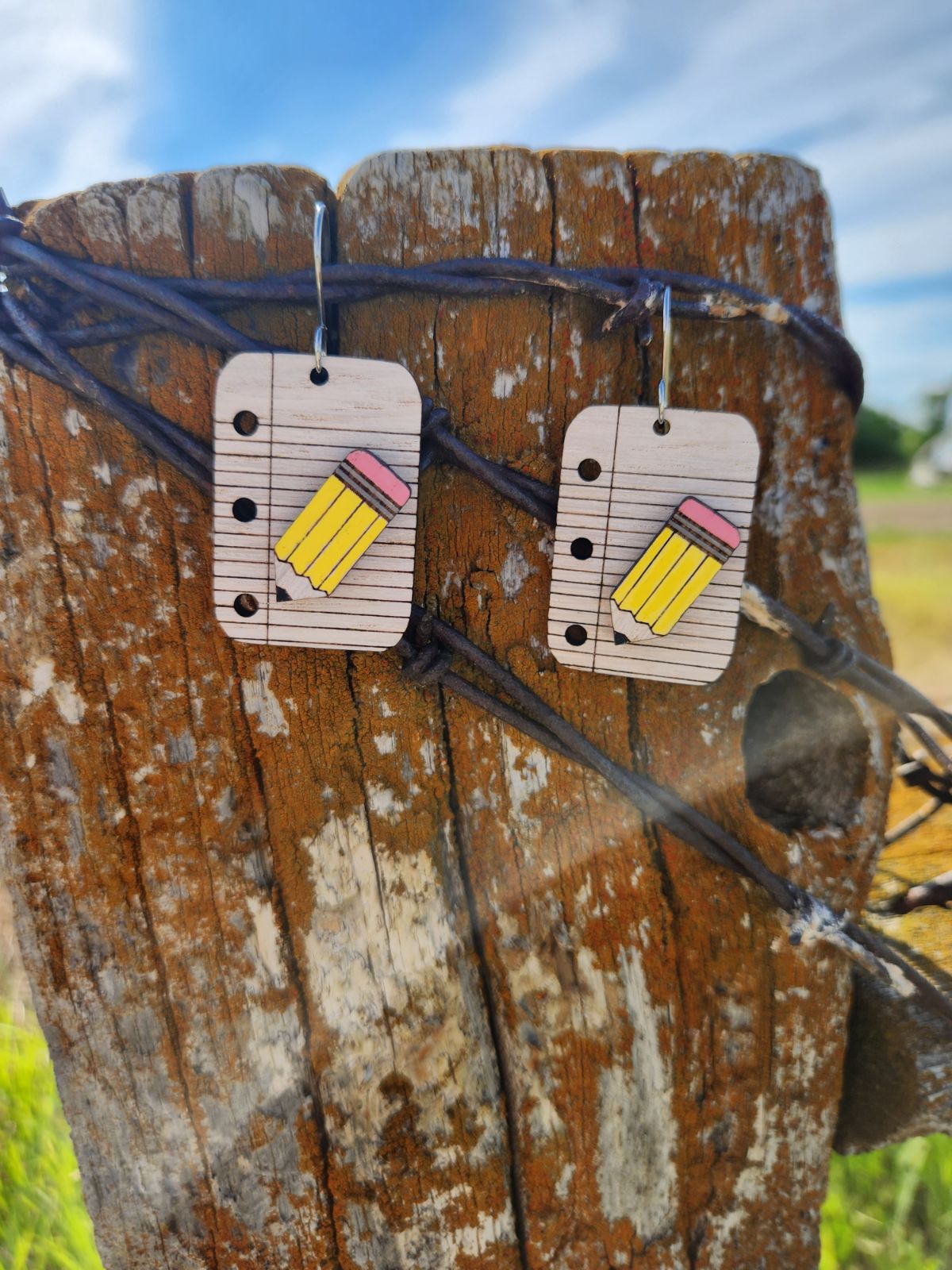 Wooden Pencil & Paper 3D Dangles