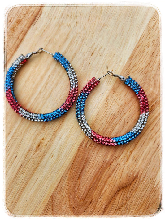 Red, White, & Blue Rhinestone Hoops 50mm